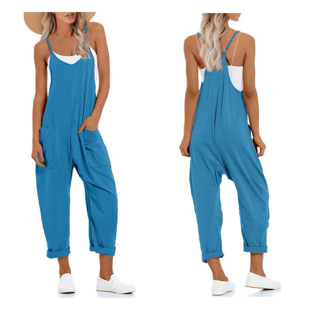 Teal Blue Sleeveless Jumpsuit, large
